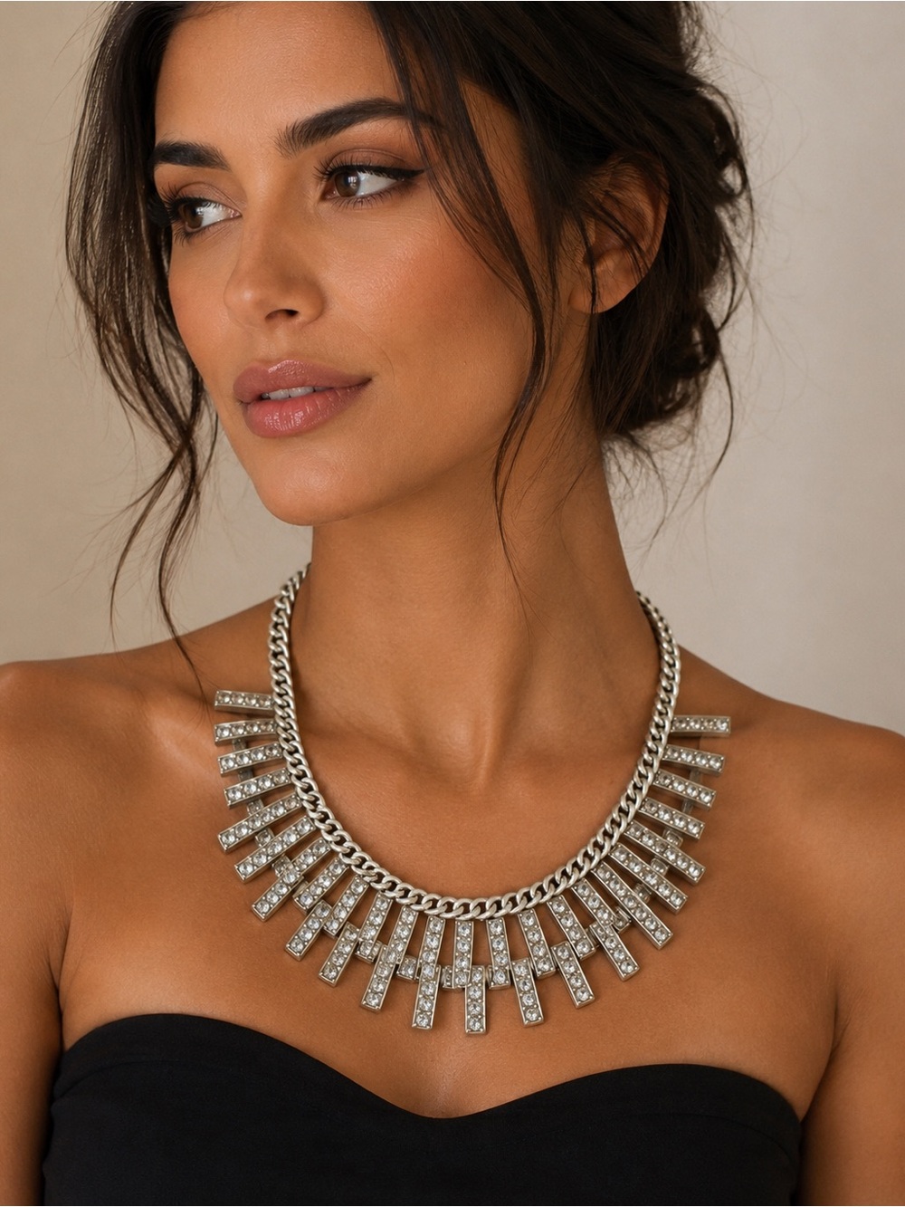 Zara Silver Crystal Statement Collar Necklace - Women Jewelry